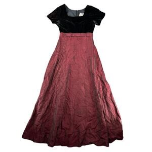 Vintage Simco Formalwear Velvet Dress Full Maroon Taffeta Skirt 6 Small Y2K
